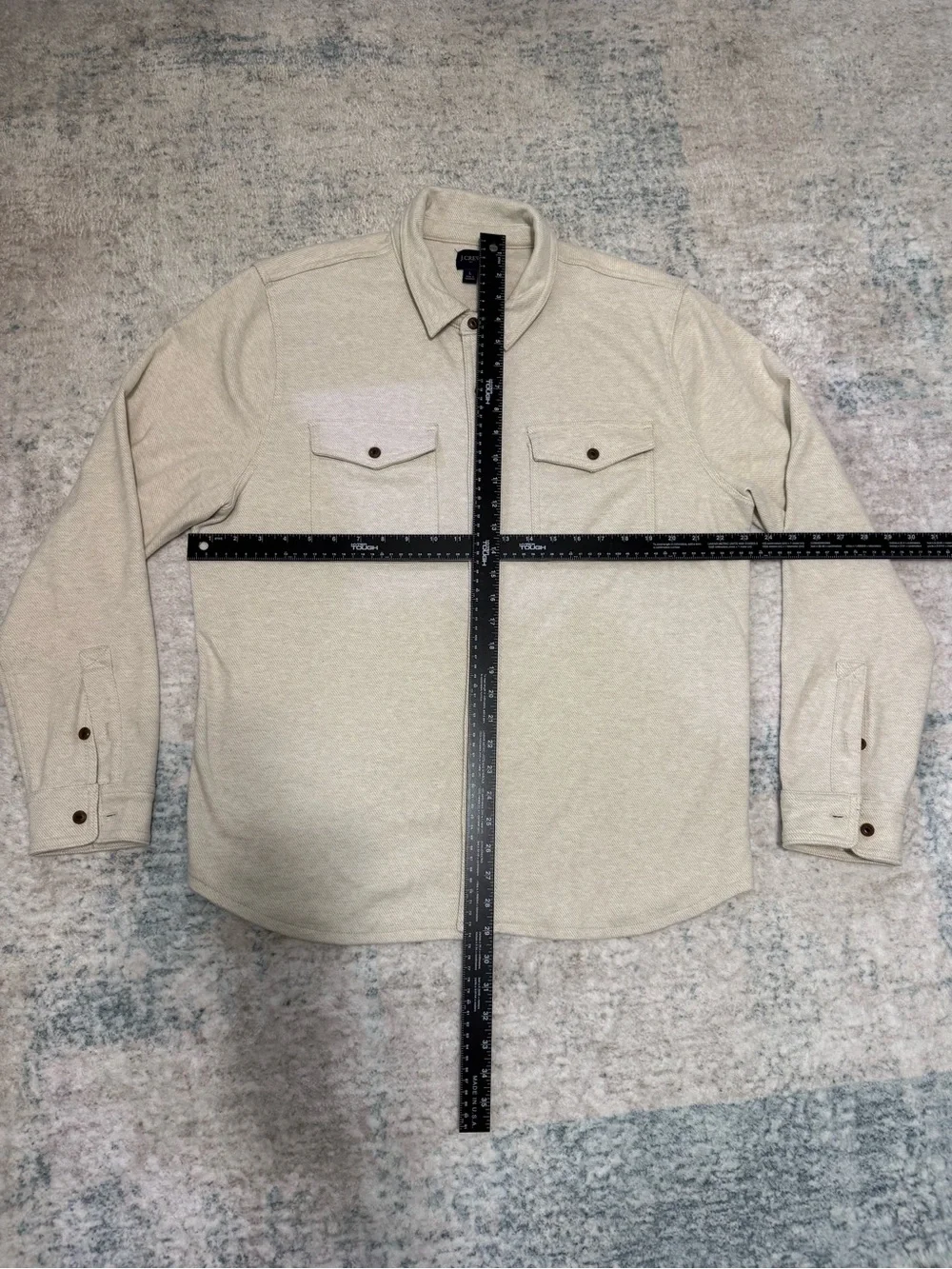 J. Crew Men's Cream Button-Down Shirt Jacket with Brown Buttons